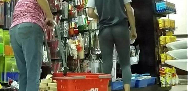  wearing see thru leggings in supermarket